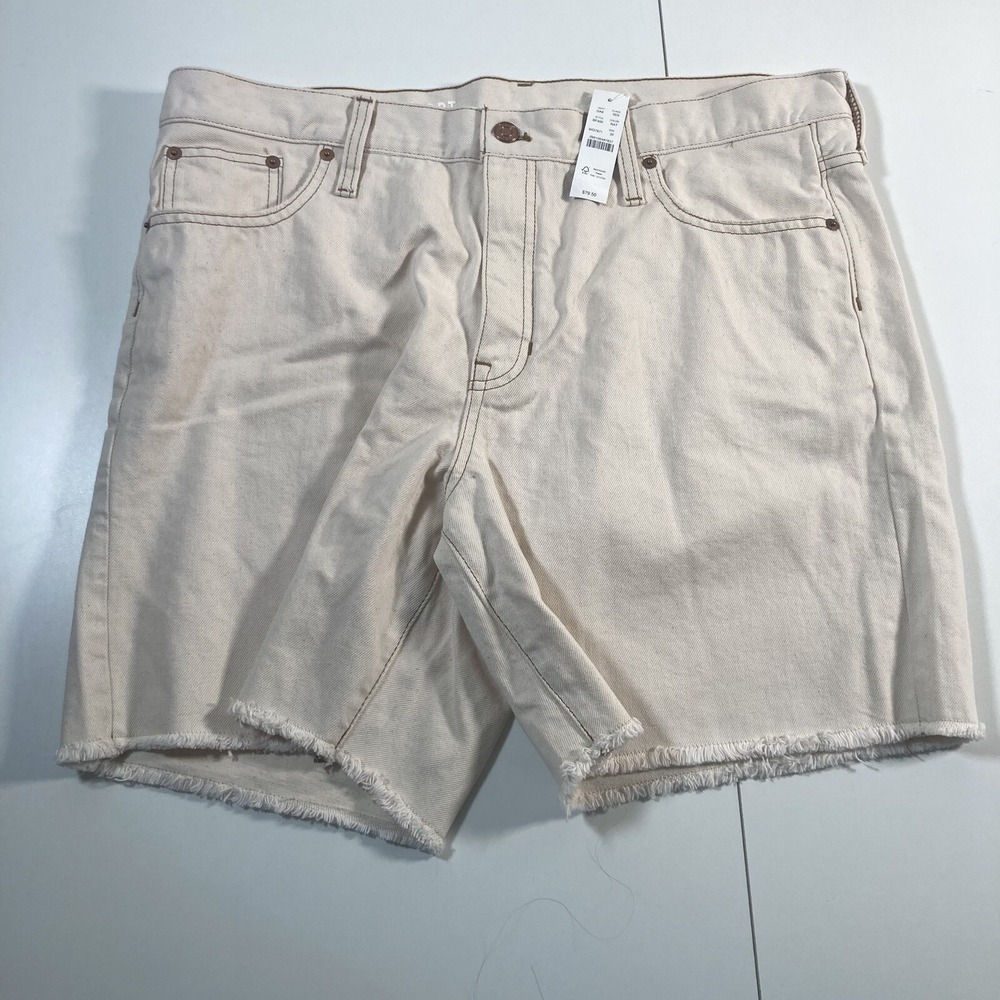NEW J.Crew Mid-Length Shorts Women 32 Natural BF400 Raw Hem Denim Cotton